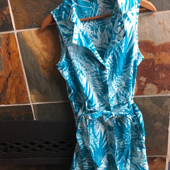 Sz s mme gabrielle palm print halter button down - Picture 1 of 6